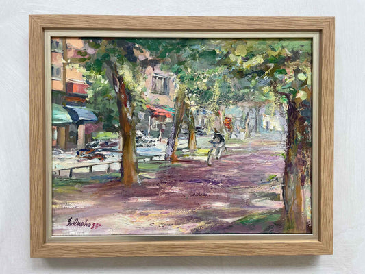 Lehmusten kujalla. Munkkiniemi. - uniikki taidemaalaus Svetlana Ruoho