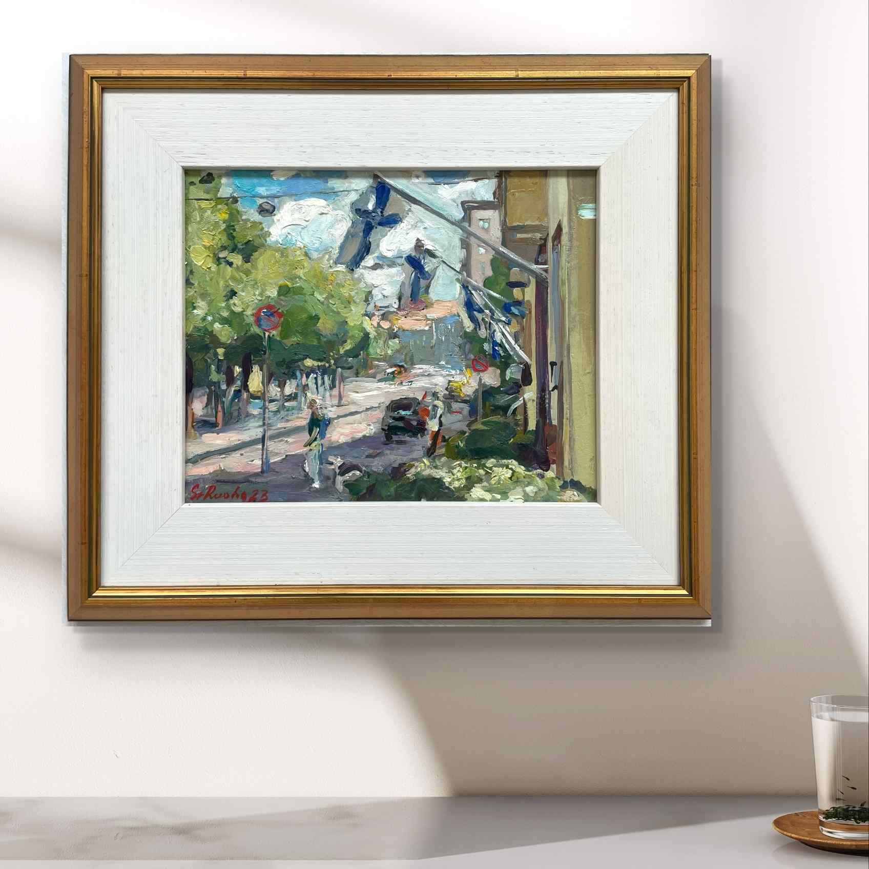 Juhannuspäivä Munkkiniemen puistotiellä - uniikki taidemaalaus Svetlana Ruoho