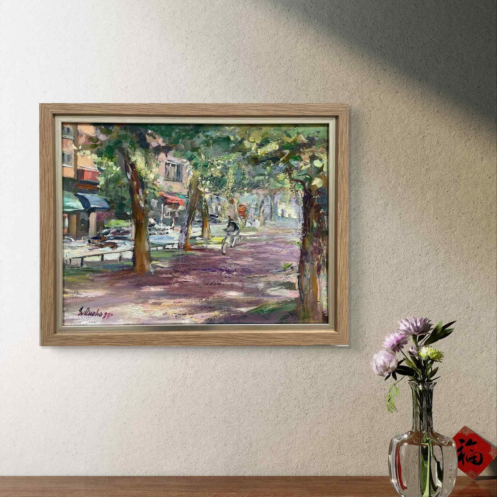 Lehmusten kujalla. Munkkiniemi. - uniikki taidemaalaus Svetlana Ruoho