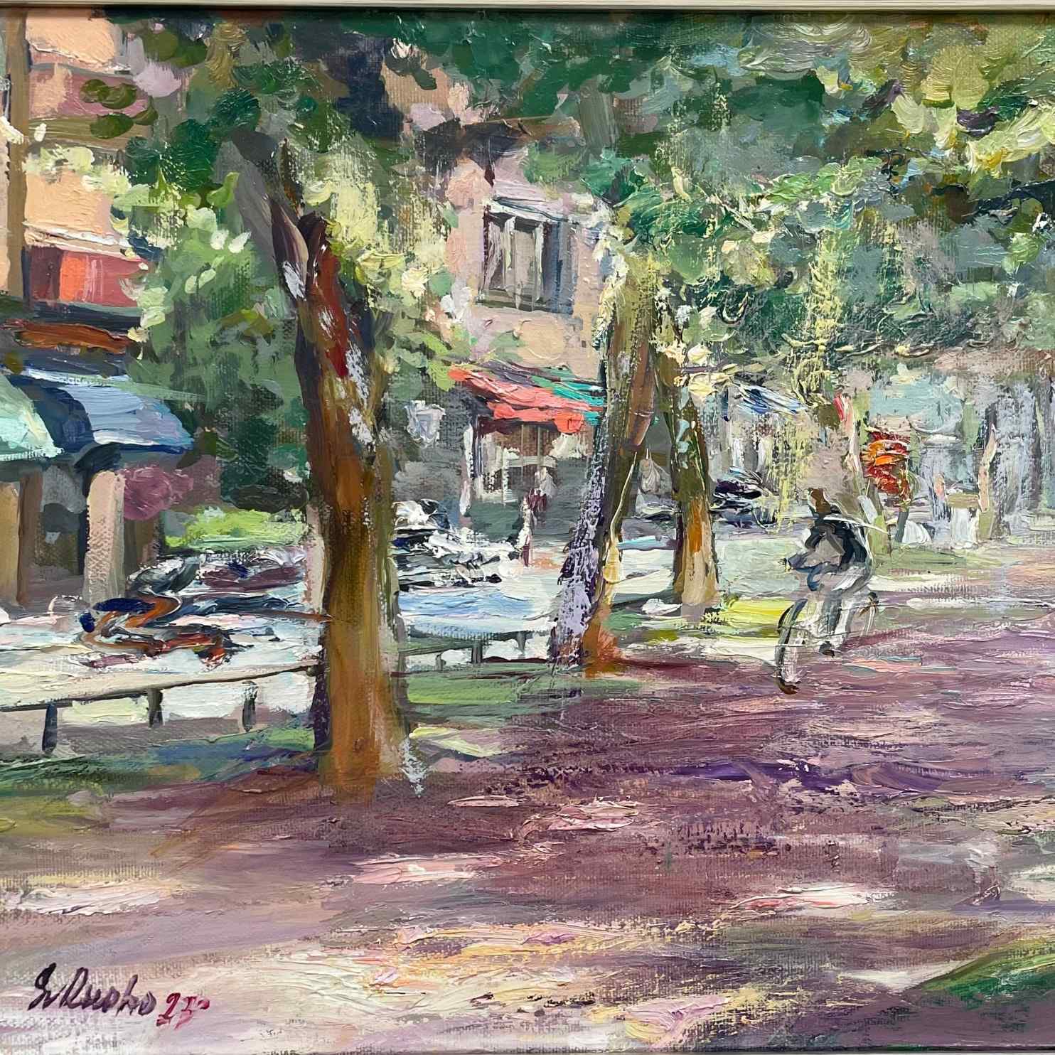 Lehmusten kujalla. Munkkiniemi. - uniikki taidemaalaus Svetlana Ruoho