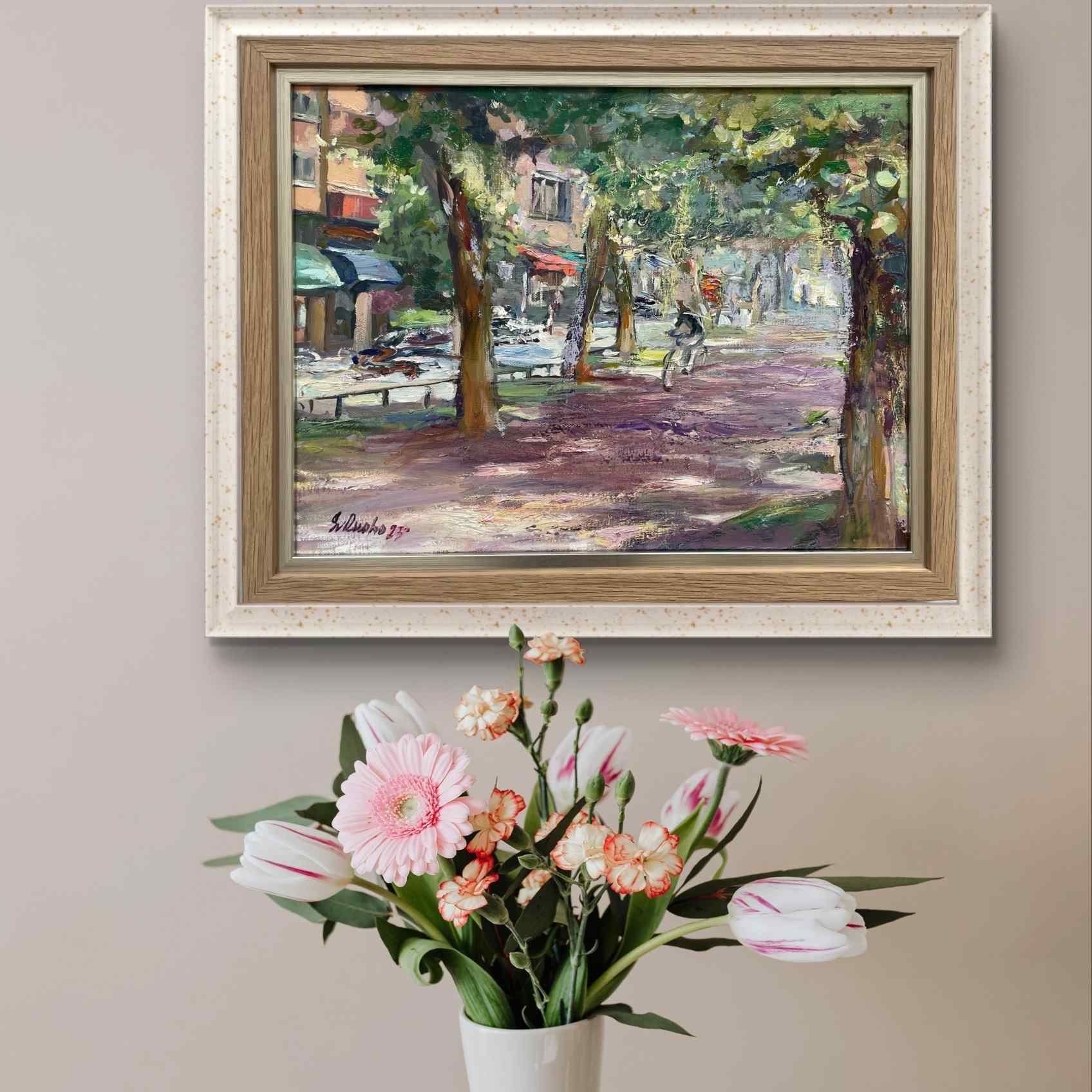 Lehmusten kujalla. Munkkiniemi. - uniikki taidemaalaus Svetlana Ruoho