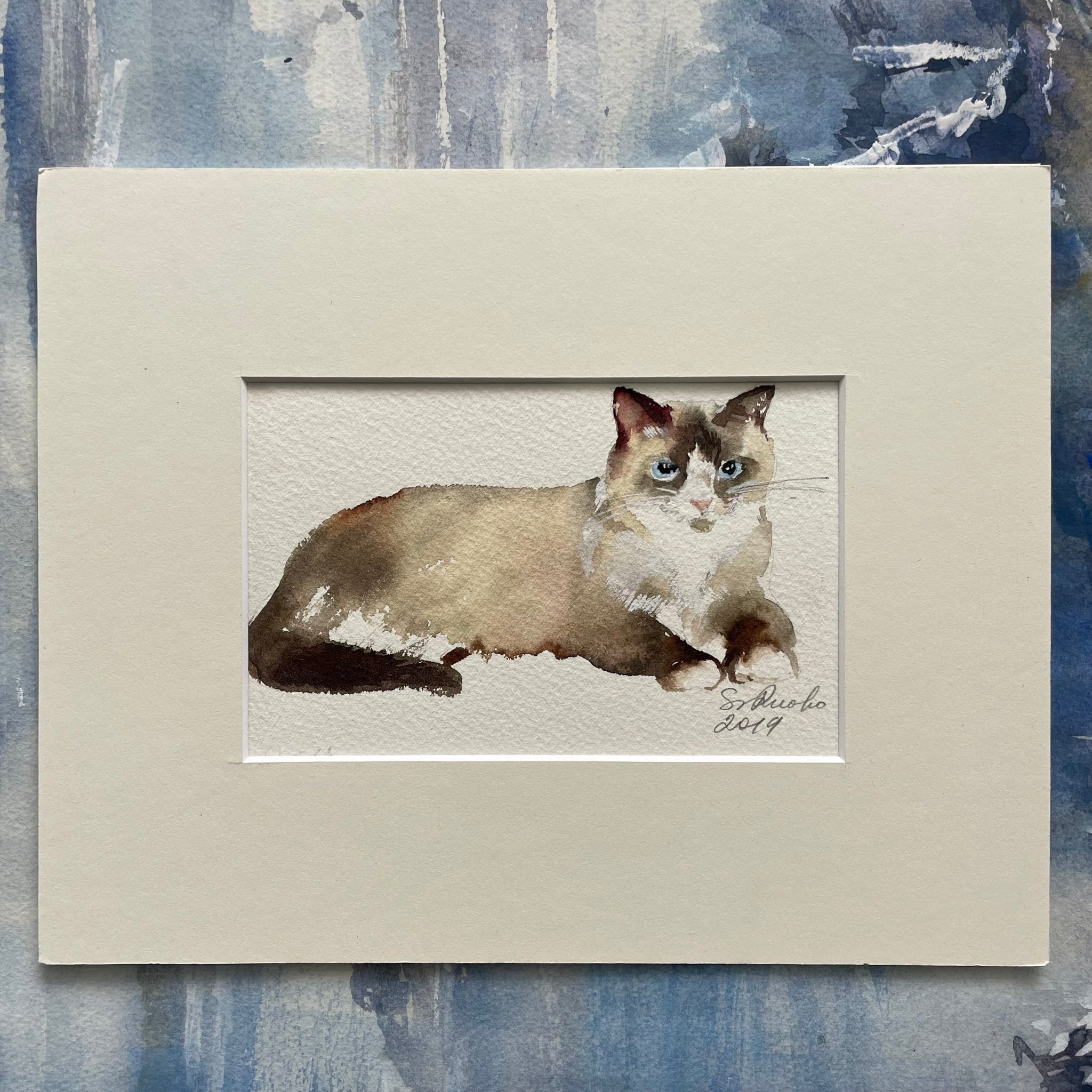 Sinisilmäinen kissa - uniikki taidemaalaus Svetlana Ruoho